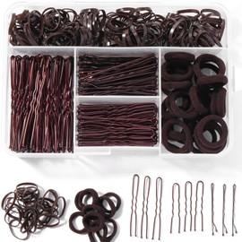 300 Stück Haarnadeln Bobby Pins Set, Hochsteckfrisuren Zubehör, Metal Haarklammern Damen, Haarnadeln Haargummi Set Mit Aufbewahrungsbox für Frauen, Mädchen, Friseursalon (Braun)