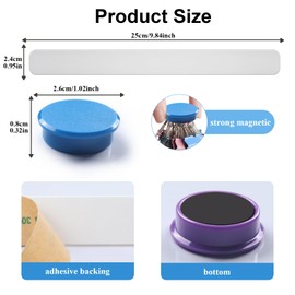 DUJEQM Magnetic Board for Wall - 4Pcs Magnetic Strips with Adhesive Backing, Frameless Stainless Iron Magnet Bulletin Board Strips Bar with 10 Colorful Magnets, Memo Board Strip for Office Home School