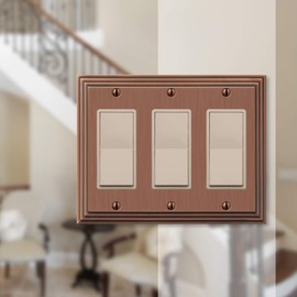 Amerelle Steps Triple Rocker Cast Metal Wallplate in Antique Copper