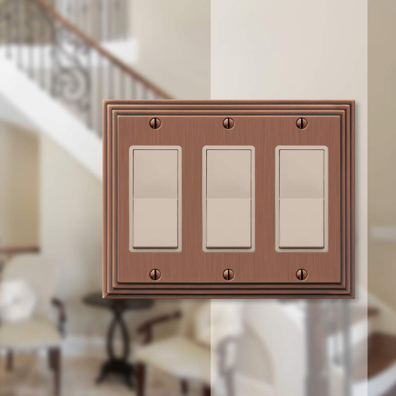 Amerelle Steps Triple Rocker Cast Metal Wallplate in Antique Copper