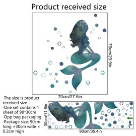 Starry Sky Mermaid Wall Decals Big Mermaid Wall Stickers Peel and Stick DIY Removable Mermaid Green Bubbles Vinyl Wall Art Decor for Kids Baby Bedroom Nursery Bathroom Door Stickers DT-1912