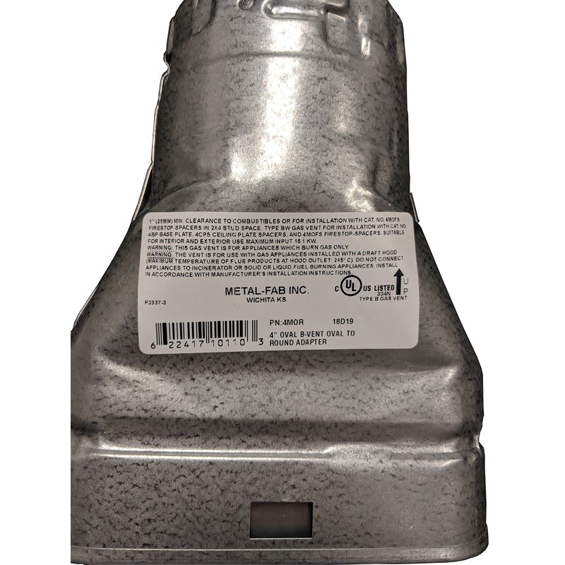 MetalFab 4MOR - B-vent Adapter Double Wall Flue Oval To