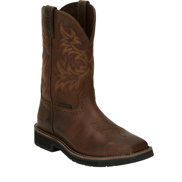 Justin Driller 11" Square Steel Toe Men's Boot, Durable Leather,