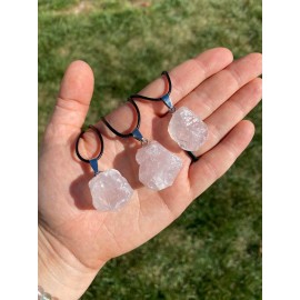 New Moon Beginnings Rose Quartz Crystal Pendant with 18" Adjustable Black Cord - Raw Stone Pendant