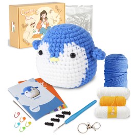 Ktmeor Beginners Crochet Kit,Learn to Crochet Kit with Step-by-Step Video Tutorials,Crochet Starter Kit for Adults and Kids with DIY Knitting Supplies,40% Extra Practice Yarn- Penguin