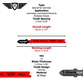 5 x TopsTools T101BIF Laminate Cutting Jigsaw Blades Compatible with Bosch, Dewalt, Makita, Milwaukee and many more