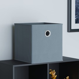 Vida Designs Durham Foldable Storage Cube Baskets Fabric Box With Metal Easy Access Handle Home Organiser (1 Pack, Grey)