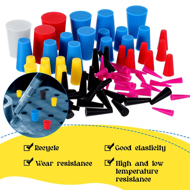 Briwooody 80 Pcs Rubber Plugs 9-Sizes Silicone Tapered Plug Kit
