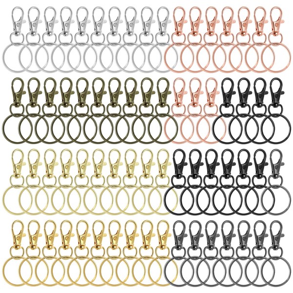 Aster 70 Pieces Keychain Hooks with Key Rings Swivel Clasps Lanyard Snap Hooks Lobster Claw Clasp Key Chain Ring Hook for Purses Keychain Lanyard Handbags