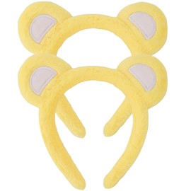 ANBALA 2PCS Yellow Bear Ears Headband Fluffy Bear Ears Cute Bear Headband for Women Girl