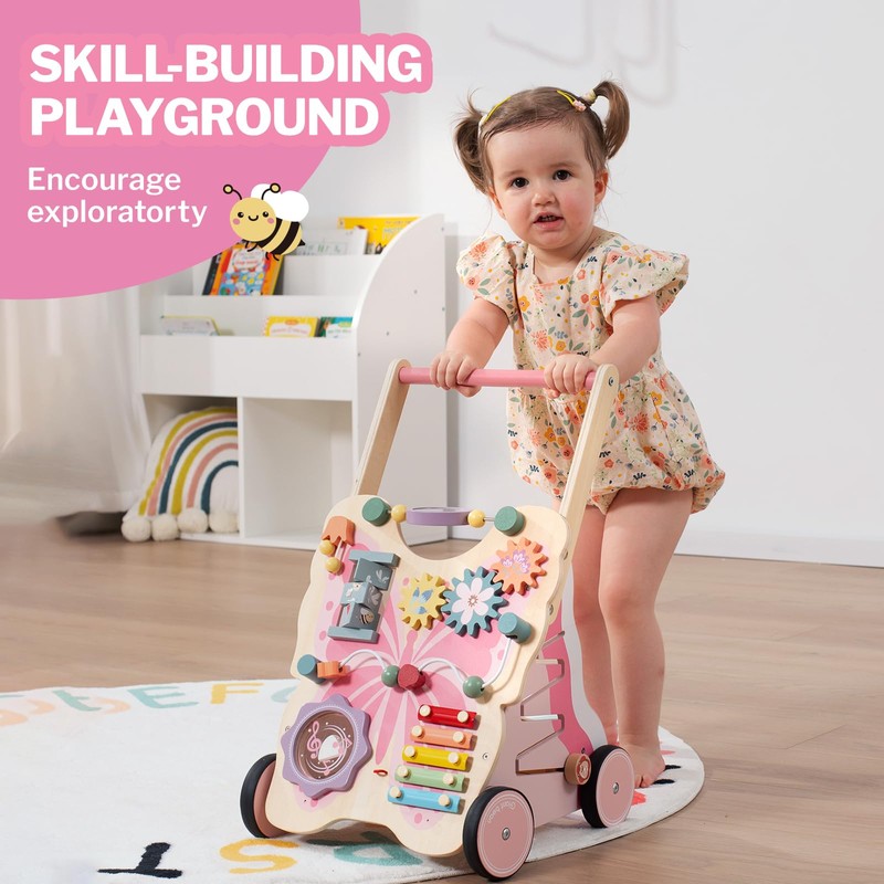 Giant bean Wooden Baby Push Walker for Girls Toddler Kids