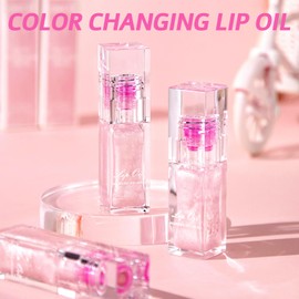 Erinde Magic Color Changing Lip Oil, Moisturizing Lip Glow Oil, Plumping Shimmer Big Brush Tinted Lip Balm Lip Care, Long Lasting Nourishing Non-sticky Fresh Texture Lip Gloss Lip Balm