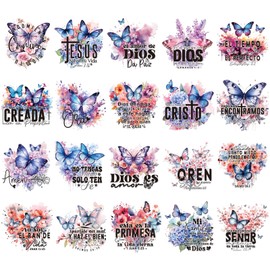 Dazoratix Spanish Butterfly Iron on Transfers - 20 Sheets Funny DTF Ready to Press for T Shirts Christian Jesus Heat Patches Stickers Vinyl Decals for Clothes Bag Appliques Pillow Hat Decor DIY Crafts