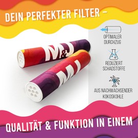 Mari & Juan 100 Activated Carbon Filters Slim Size I 6 mm Thin Filters with Activated Carbon on Coconut-Based Multicoloured Rainbow Design I Low-Toxic Smoking Experience