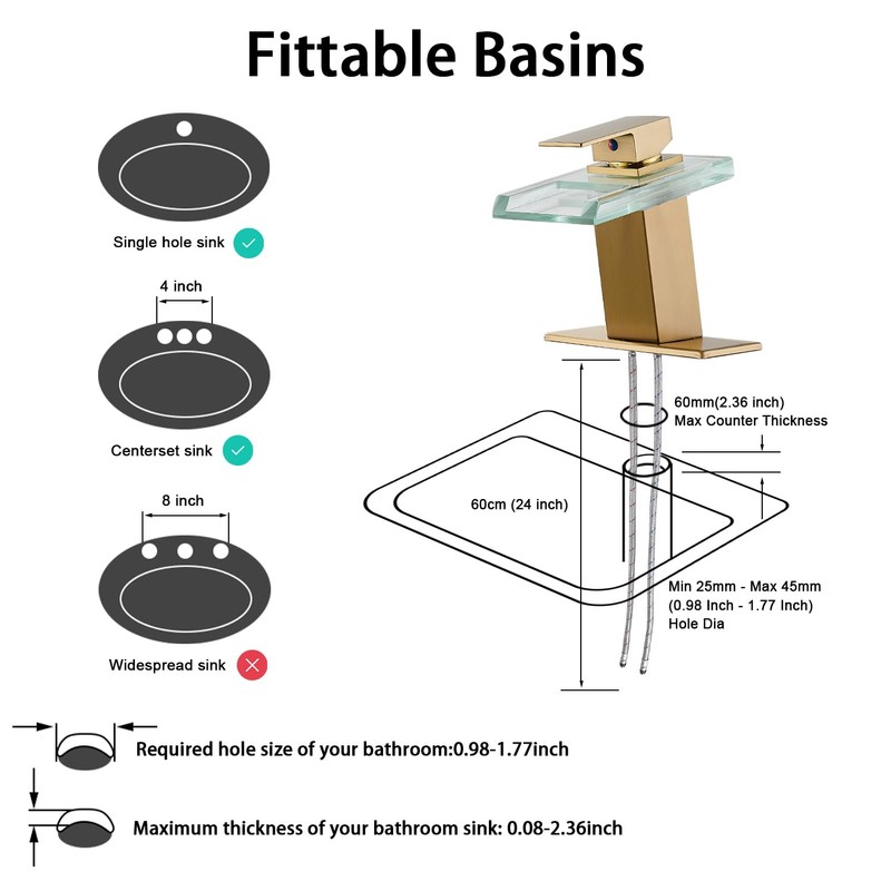 AVSIILE LED Bathroom Sink Faucet, Brushed Gold Waterfall Single Hole