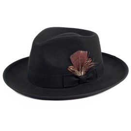 FADACHY Fedora Hats for Men & Women Wide Brim Felt Hat Trilby Panama Dress Hats Black Fedora, L-XL