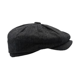 WALKER AND HAWKES - Men's Brown Grey Classic Baker Boy Style 8-Panel Tommy Baker Cap - Grey Herringbone - L (59cm)