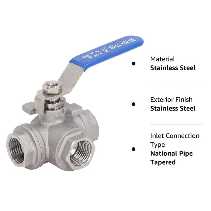 3 Way Ball Valve 1/2in DN15 304 Stainless Steel Female