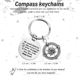 Junkin 6 Pcs Inspirational Keychains Gift, Inspirational Quotes, Go Confidently in the Direction of Your Dreams Compass Key Chain for Christmas Employee Appreciation Encouragement Gifts