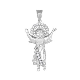 Claddagh Gold - Fine 925 Sterling Silver CZ-Accented Divino Ni o Jes s Divine Infant Jesus Pendant (Medium)