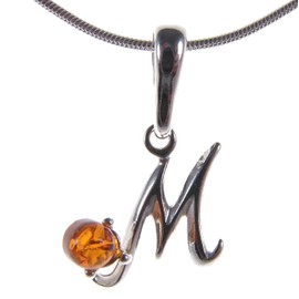 Baltic amber and sterling silver 925 alphabet letter M pendant (no chain)