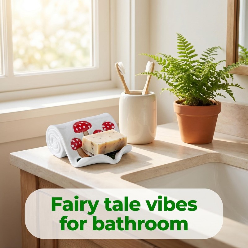 Mushroom Ceramic Soap Dish Scroll Shape Soap Holder with Self-Draining