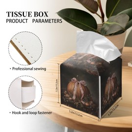Grace Yonks Fall Thanksgiving Tissue Box Cover Square, Pumpkin Pink Bow Cube Case for Facial Tissues, 5.2" PU Leather(046)