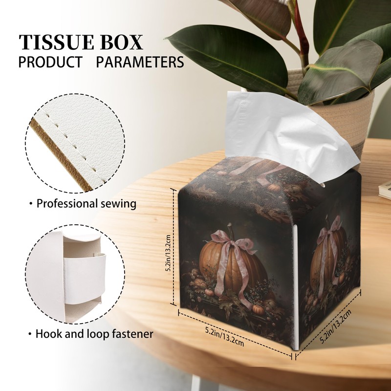Grace Yonks Fall Thanksgiving Tissue Box Cover Square, Pumpkin Pink