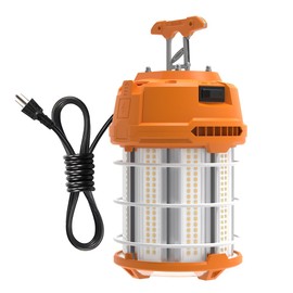 HYPERLITE LED Temporary Work Light 100W 12500LM 300W HID/HPS 5000K, Portable LED Jobsite Light with Stainless Steel Safety Guard and Sturdy Hook for Construction Sites, Workshop(with an ON/OFF Switch)