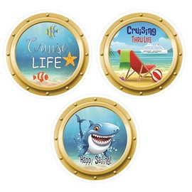 Cruise Ship Door Decoration 3 Piece Porthole Bundle Magnet Funny & Fun Party Decor - Decorative Magnetic Favors For Fridge, Locker, Whiteboard - Ships Stateroom on Carnival Royal Caribbean