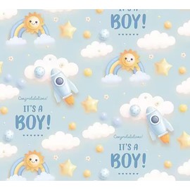 It's a Boy Gift Wrap, Newborn baby boy Light Blue Gift Wrapping Paper,4 Sheets Folded Flat 20x28 inches per sheet With Ribbon for Baby Shower Birthday Celebration Gift Wrap