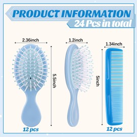 FillTouch 24 Pcs Mini Hair Brush Set 12 Travel Wet Dry Hair Combs Small Pocket Detangling 12 Plastic Hair Combs for Spa Birthday Sleepover Bridal Shower Bachelorette Christmas Party Gift Box(Blue)