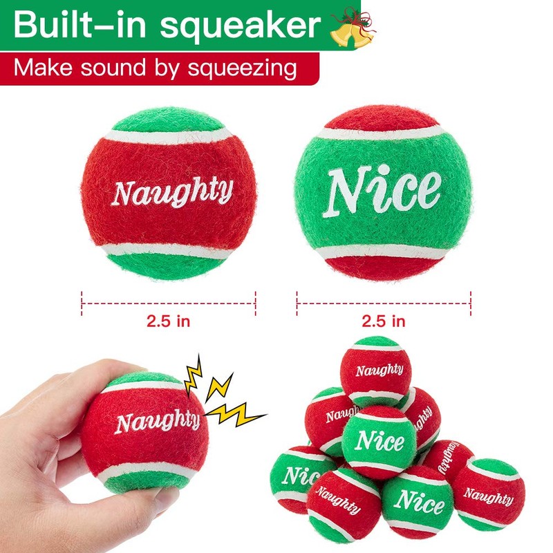PUPTECK 12 Pack Christmas Dog Squeaky Tennis Balls for Pet