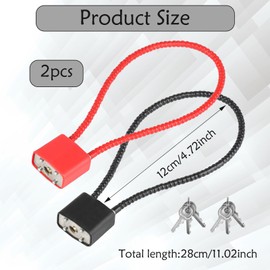 2 Pcs Outdoor Long Padlock with Keys, Wheelie Bin Locks, Cable Lock for Cabinets, Gates, Bicycles, Motorcycles, Suitcases, Suitcases, Fitness Cabinet(Black and Red)