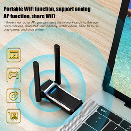 WiFi6 Drahtlose Adapter, mit MU MMO Technologie, Analog AP Funktion Um WiFi Zu Teilen, Dual Band Signal, 5G 2.4G Signal, Plug and Play, USB 3.0 Drahtlose Netzwerkkarte für Windows 7 10 11 PCs