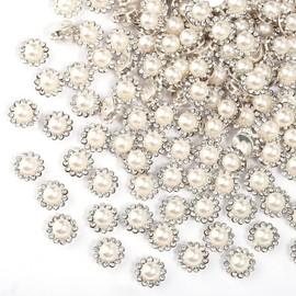 100 Pcs 12MM Sew on Rhinestones White Crystal Glass Metal Base Flower Shape，Flatback Pearls for Crafting，Sewing Accessories for Wedding Clothes and Shoes