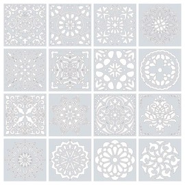 AIMALL 16 Pack Mandala Stencils for Painting – 5.9"x5.9" Reusable PET Dot Drawing Templates for Wall, Floor, Tile, Furniture, Craft and DIY Art Projects