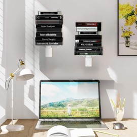 Defined Deco White Floating Bookshelves-Invisible Floating Bookshelf for Wall -4 Tier Wall Bookshelves,Vertical Spine Book Tower,Heavy-Duty Metal Book Organizers for Home,Office,Living Room,Pack of 2.