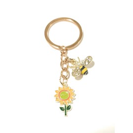 Dreambase Keyring Sunflower and Glitter Bee Colour Gold, gold