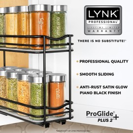 LYNK PROFESSIONAL® Pull Out Spice Rack Organizer for Inside Kitchen Cabinets - 4-3/8 inch Wide - Slide Out Drawer – Black Sliding Spice Organization for cabinet - Spice Racks - 2 Tier