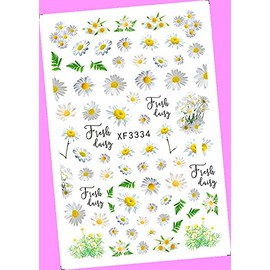 Daisy Be Mine Dandelion Flowers Leaf Extra-Thin 3D Art Nail Stickers Xf3334 for Nails Design Nail Art Stickers Decals Supplies Manicure Tips Sticker Colorful for Nail Decorations