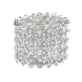 Alilang Womens Silvery Bridal Prom Vintage Crystal Rhinestone Stretch Wide Open Cuff Bangle Bracelet