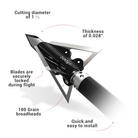PeppermintOne Rexpid Big III Fixed Broadheads 100 Grain, 3 Pack - Hunting Arrows Heads, Screw Tip Blade System, Rotates On Impact, 1-1/8˝ Cut Arrow Tip for Compound Bow - 0.028" Blade Thickness.