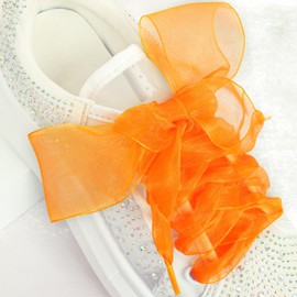 Booyckiy Ribbon Shoe Laces for Women, 4cm Wide Fashion Sheer Tulle Shoelaces for Sneakers, Satin Silk Laces, Orange, 47inch(120cm)