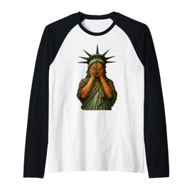 Statue of Liberty Face covering in shame political Satire Raglan Baseball Tee