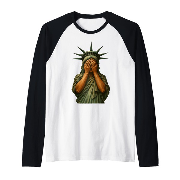 Statue of Liberty Face covering in shame political Satire Raglan