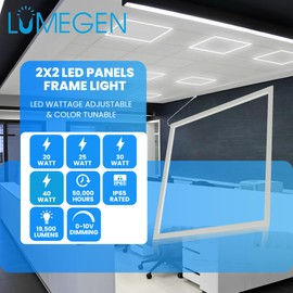 LumeGen 2x2 LED Panels Frame Light - Case of 4 | Wattage Adjustable 20W/25W/30W/35W/40W | 5 Color Tunable 3500K-6500K | Slim Design for T-Grid Ceiling | Emergency Driver Compatible