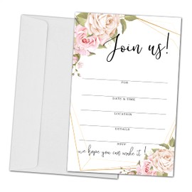 ZEDEV Join Us Invitation Cards - Floral Invite Cards for All Occasions, Wedding, Engagement, Reception, Retirement, Bridal or Baby Shower and Birthday Party - 25 Cards and 25 Envelopes - (joinus-013)
