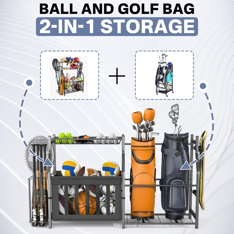 WALMANN Garage Sports Equipment Organizer, Ball Storage Stand, Indoor Golf