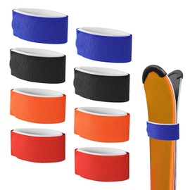 8pcs Ski Fasteners Straps, Adjustable Ski Wrap Bindings Ski Carrier Fastener Tape Ski Boards Band with Protective Pad Ski Ties for Winter Sports Accessories(Red, Orange, Blue, Black)